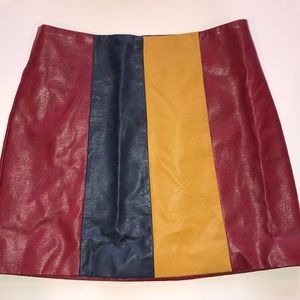 Leather Tri-Color Mini Skirt